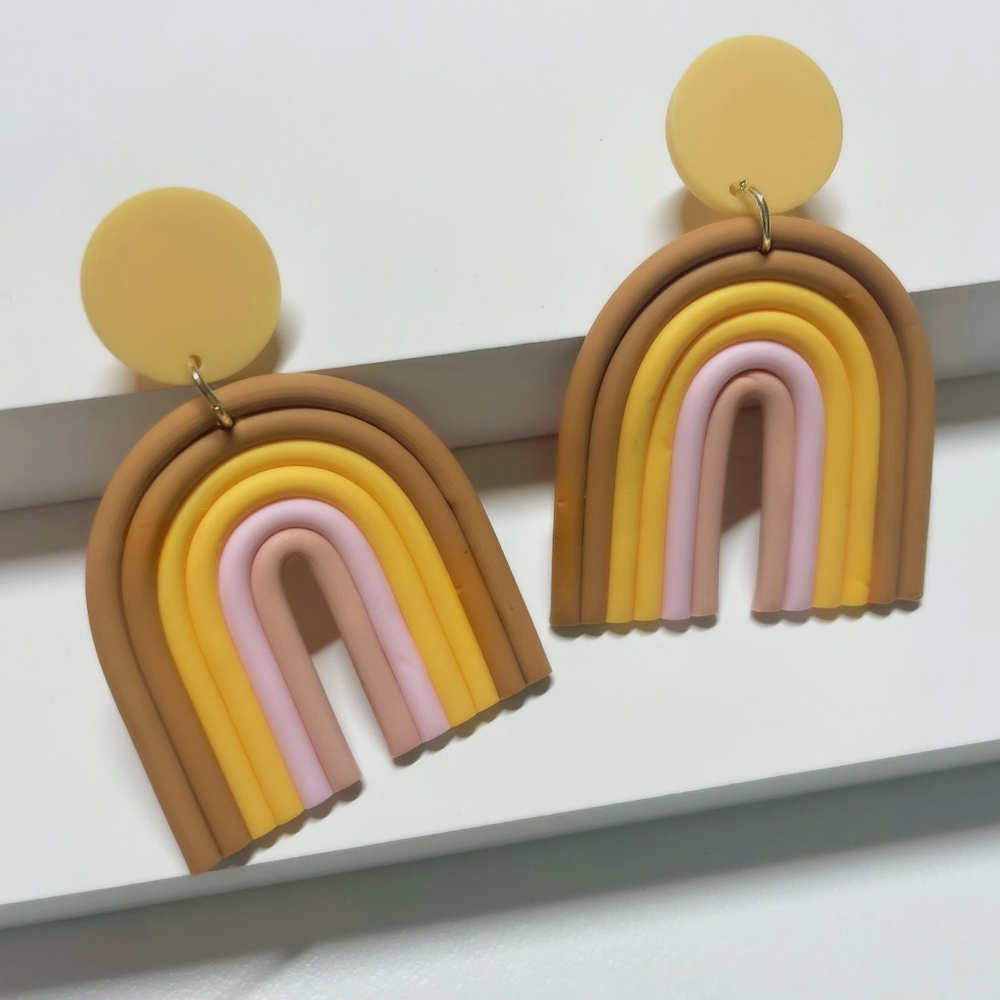 1pair Handcrafted Rainbow Polymer Clay Dangle Earrings - Colorful Stud Earrings